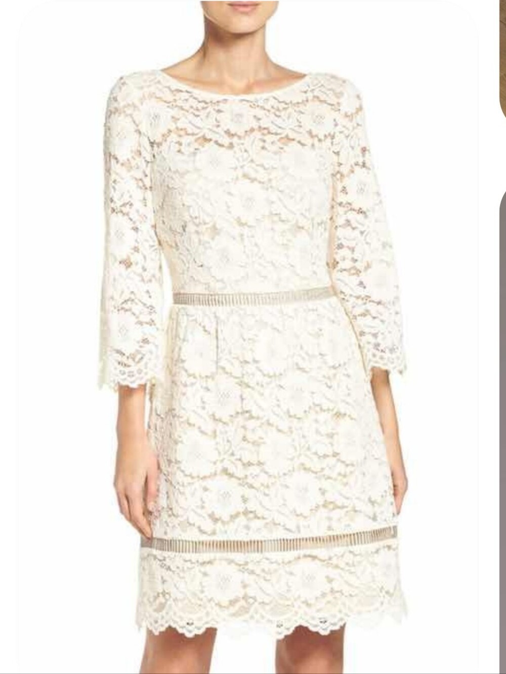 Vince Camuto Cream Lace Dress Midi Size 4